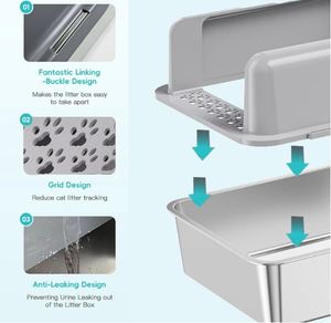 Caja de Arena para Gatos de 20L de Acero Inoxidable y PP con Diseño Abierto, Control de Olores, Libre de Polvo, Fácil de Limpiar, Gran Capacidad para Familias con Múltiples Gatos - Product Image 5