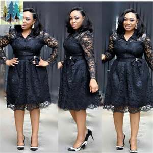 JYHS7 Robe Femme Taille Aline Col Chemise Dentelle Cardigan Robe Large Femme - Product Image 1