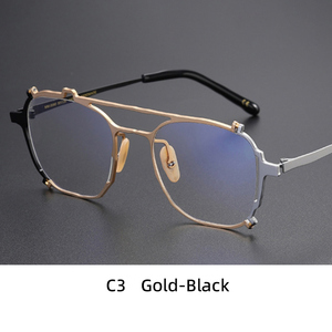 Hoogwaardig titanium brilmontuur met dubbele brug, pilot-vormig, onregelmatig rechthoekig vierkant montuur - Product Image 4