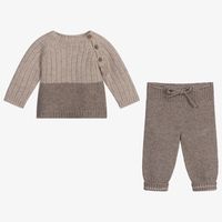Ensemble de luxe pull et pantalon en cachemire boutonné à manches raglan épaisses