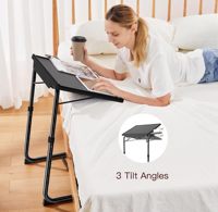 Table de lit TV pliable et réglable avec 6 réglages de hauteur et 3 réglages d'angle d'inclinaison, plateau repas TV avec porte-gobelet pour canapé, lit, fauteuil