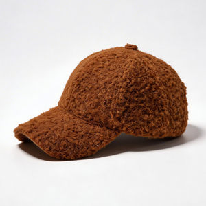 Brown Teddy Fleece Baseball Cap for Women, Curly Sherpa <b>Hat</b> with Leather Patch, Warm Winter Baseball <b>Hat</b> for Streetwear - Product Image 4