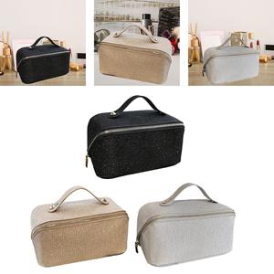 Custodia ecologica per trucco nera con funzione di sospensione Logo personalizzato aperto piatto per borsa da toilette per articoli da toeletta accessori per capelli palestra - Product Image 6