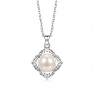 Collier en argent sterling S925 avec pendentif cercle en or rose et perle d'eau douce, collier délicat et tendance pour femme - Product Image 1