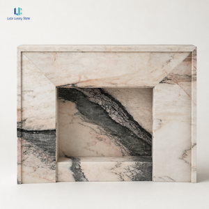 Kit de contour de <span class=keywords><strong>cheminée</strong></span> en <span class=keywords><strong>marbre</strong></span> rose fumé naturel Luca |   <span class=keywords><strong>Cheminée</strong></span> en <span class=keywords><strong>marbre</strong></span> gris noir veiné, à coins mitrés, sur mesure <span class=keywords><strong>pour</strong></span> hôtel et villa - Product Image 1