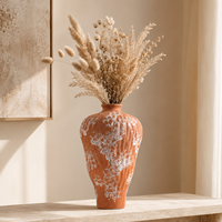Vas Keramik Vintage Qianrui Gaya Wabi-Sabi Vas Meja Retro Lapisan Matte Pot Bunga untuk Dekorasi Interior Rumah Ruang Tamu