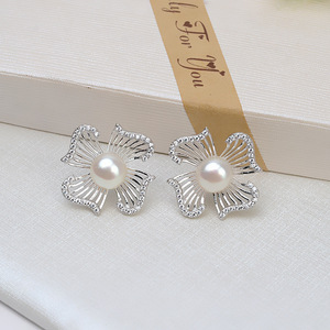 Aretes de Plata S925 Wenchi, Agujas Pequeñas para Mujer, Perlas de 8-10 mm, Accesorios de Joyería DIY, Piedras Semipreciosas Vintage Personalizadas - Product Image 3