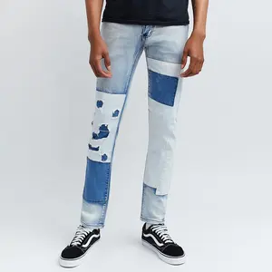 Custom Design Streetwear Hiphop Heren Jeans Patchwork Denim Jeans Slim Fit Heren Jeans Broek Broek