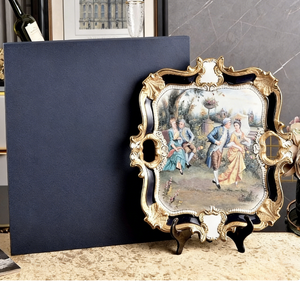 Nordic Style Solid-color Porcelain Round Plate with Plant Pattern and Stand-handpainted Suitable for Restaurant <b>Table</b> Setting - Product Image 1