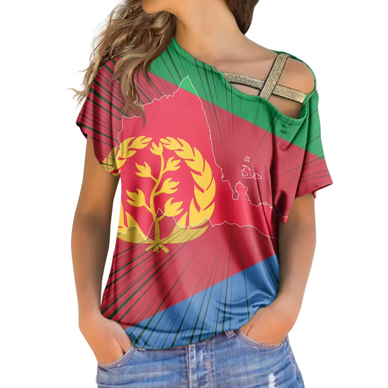 Großhandel individuelles Logo Damenoberteile personalisierte T-Shirts eritreische Damenhemden trägerlose T-Shirts bedruckte Oberteile