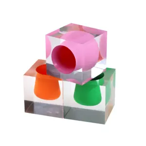 3.4x3.4" Inner Colorful Lucite 4.25" Cube Acrylic Flower Vase In Various Colors Bel Air Mini Scoop Vase