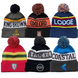 CE MOQ 25pcs 100 % acrylic AFL footy adult embroidered logo beanie woven knitted hats winter sport custom beanie hat for men