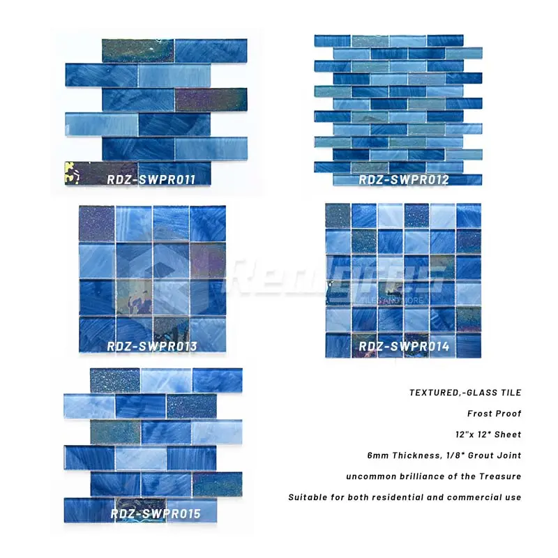 विला मॉडर्न डिज़ाइन पैटर्न मिक्स ब्लू ओशन ग्लास मोज़ेक सतह की चमकदार स्विमिंग पूल टाइल के लिए