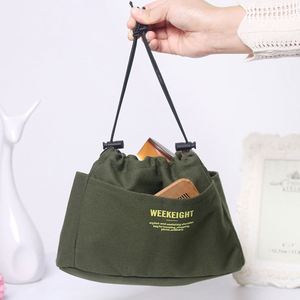Large Capacity Canvas Storage <b>Bag</b> Portable Cosmetic and Stationery <b>Bag</b> with <b>String</b> Closure - Product Image 5