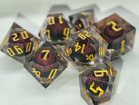 Dados DND Poliédricos Rojos de Resina Artificial Personalizados, Juego de 7 Piezas con Diseño de Ojo Largo Móvil y Números Dorados para Juegos de Mesa -musenluo