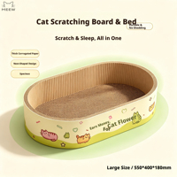 Grand lit-griffoir ovale pour chat, 2 en 1, en carton ondulé épais à haute densité, avec imprimé dessin animé