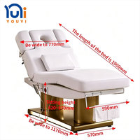 Lit de massage électrique à LED de conception nouvelle, 3/4 moteurs, base réglable à double cylindre dorée, pour clinique de soins de la peau