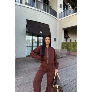 Dark Brown Zipper Detail <b>Tracksuit</b> Suit - Product Image 1