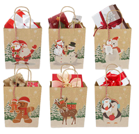 Sacs cadeaux en kraft de Noël assortis avec étiquettes suspendues 3D, design Père Noël, bonhomme de neige, renne, emballage cadeau de Noël, sac en papier