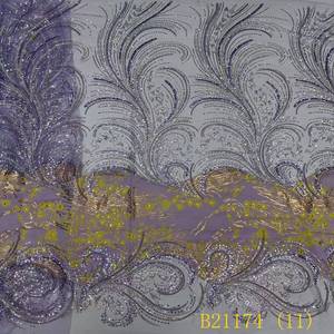 Ultimo accessorio da sposa frizzante in pizzo da sposa francese brillante a righe multicolore con rete di paillettes in Tulle - Product Image 6