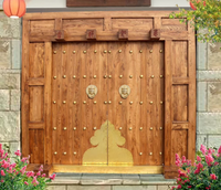 Portes en bois pour Villa Haute Qualité Extérieur Moderne Design Graphique Porte D'entrée Bois Massif Manuel Enrouler Porte Machine 1set