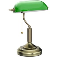Lámpara de Escritorio de Vidrio Verde Vintage, Lámpara de Mesa de Latón con Interruptor de Cadena, Estilo Inglés Retro