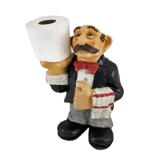 En gros personnalisé à la main drôle serveur nouveauté résine porte-papier toilette pour salle de bain décor résine figurine artisanat