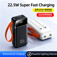 Chargeur portable avec câbles intégrés, Power Bank PD22.5W, 30000mAh, charge rapide, batterie externe pour téléphone portable, chargeur portable