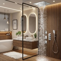 Mitigeur de douche thermostatique pour plafond, finition chromée, surface polie, cartouche céramique, commande monocommande, jet carré