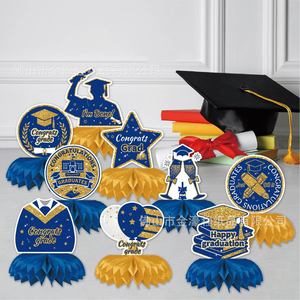 Adornos de panal de abeja para graduación, decoraciones de mesa en azul y dorado para la fiesta de graduación universitaria, decoración de escena de estilo moderno - Product Image 4