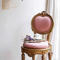 Chaise de salle à manger en bois massif européen avec dossier sculpté vintage, fauteuil en tissu velours et chaise de coiffeuse