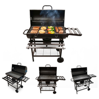 Barbecue à charbon de bois moderne en fer avec 2 tables, chariot et étagère de rangement, pour camping et pique-nique en extérieur