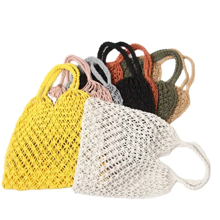 Bolso de mano de macramé Multicolor para mujer, bolsa de mano ecológica, tejido bohemio para playa, gran oferta, 2023