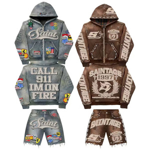 Bộ đồ hoodie nam cổ điển phong cách vintage, in chữ đá pha lê và thiết kế huy hiệu, dành cho mùa đông, kiểu dáng cổ điển - Product Image 3