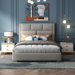 Cama King Size de Cuero Genuino Azul Montgomery de 1.8 M, Cama de Cuero Italiana Moderna de Lujo FD-007 - Product Image 2