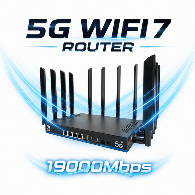 Whole Home Mesh 19000Mbps MT7988AV Quad Core 1.8GHz Wi-Fi7 Router with 5G Modem Tri-band 5g Router with Sim Card Enterprise Wifi