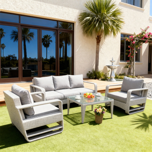 Ensemble de canapé extérieur en rotin PE avec coussins doux tissu imperméable pour patio <span class=keywords><strong>jardin</strong></span> piscine <span class=keywords><strong>salon</strong></span> tout temps confort 6 places - Product Image 2