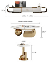 Table basse ovale moderne en acier inoxydable doré Art Sense avec tiroir, ensemble de tables d'appoint de luxe avec plateau en roche
