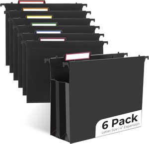 6-Pack đen nặng không thấm nước A4 Văn phòng phẩm có kích thước treo thư mục, 4-inch mở rộng accordion thư mục với nhãn tập tin lớn. - Product Image 1