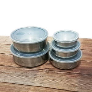 Cross-border stainless steel round food storage container <b>set</b> with lid, five pieces: food bowl, airtight container, storage - Product Image 2