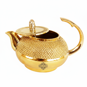 IndianArtVilla Théière martelée à bulles en laiton avec poignée design pour couvercle, vaisselle et vaisselle - Product Image 1