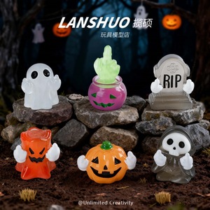 Figura de fantasma 3D de Halloween, decoración en miniatura de resina, adorno de escritorio para interiores, brilla en la oscuridad, tema de calavera de calabaza - Product Image 3
