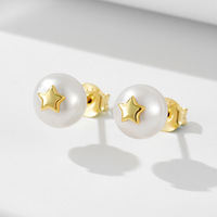 Boucles d'oreilles polyvalentes en argent sterling S925 de luxe léger rétro français chapeau de fleur en forme d'étoile à cinq branches perle naturelle