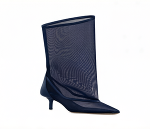 Bottines à talon chaton en maille <span class=keywords><strong>bleu</strong></span> <span class=keywords><strong>marine</strong></span> pour <span class=keywords><strong>femme</strong></span>, personnalisées par le fabricant, à bout pointu et couleur unie. - Product Image 2