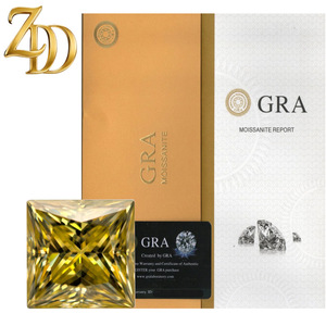 GRA Moissanite Princess Cut Lemon Yellow Square Loose Gemstone For Jewelry Making - Product Image 1