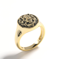 Bague Lion Dorée Vintage en Argent Sterling 925, Bague Chevalière Plaqué Or pour Hommes et Femmes