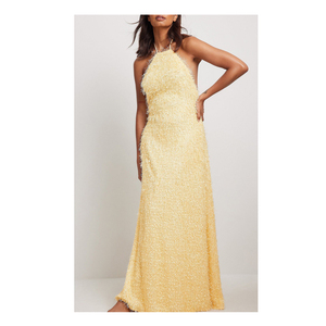 Fuzzy Furry Textured Knitted Ball Gown Simple Elegant Slim Fit Halter <strong>Maxi</strong> <strong>Dress</strong> - Product Image 3