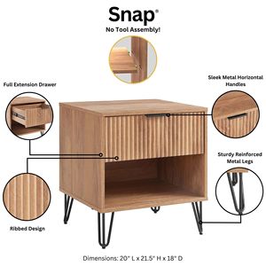 Nightstand In Golden Brown Wood With <b>Open</b> Shelf And Hairpin Legs - Product Image 4