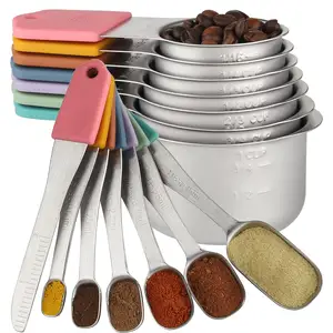 Kitchen Tool Set with Silicone Handles Stainless Steel Measuring Cups and Spoons for Effortless Cooking