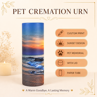 Urne funéraire en papier biodégradable et écologique pour animaux de compagnie, pour la dispersion des cendres de chats et de chiens, design coucher de soleil sur la plage